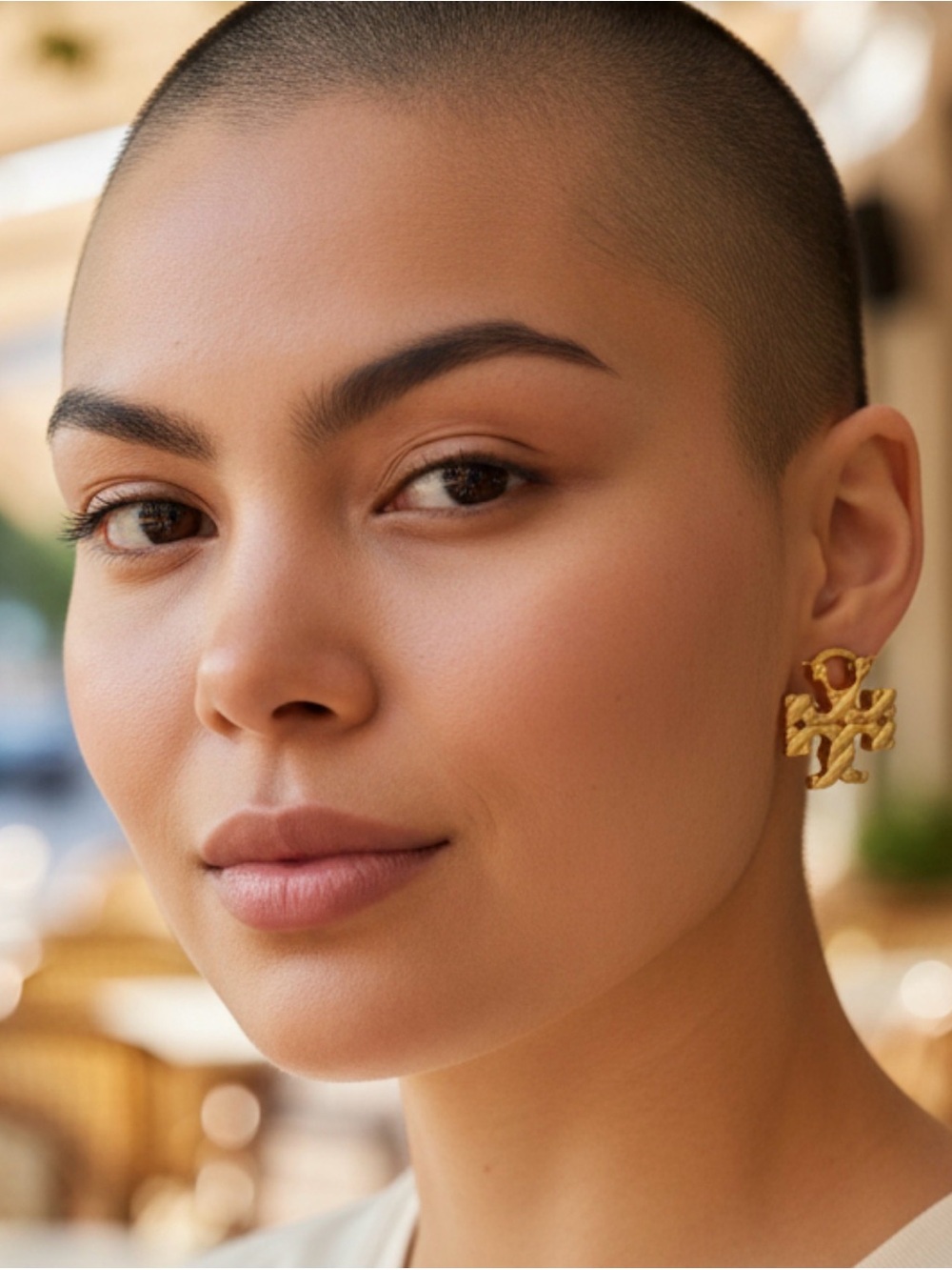 Tory Burch Sculpted Gold Logo Drop Earrings